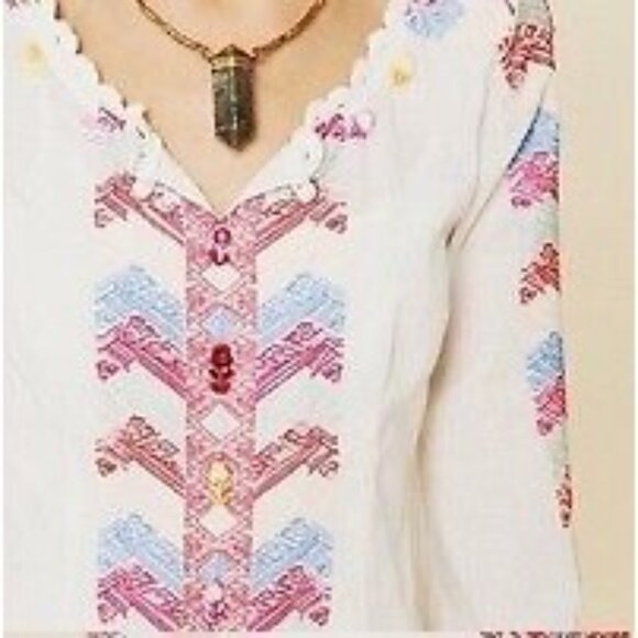 RARE Vintage Free People Embroidered Bell Sleeve Hippie Boho Mini Dress - Picture 3 of 12